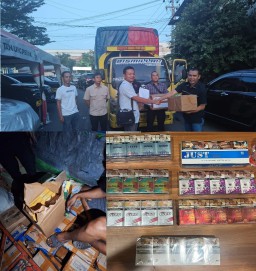 Satreskrim Polres Pelabuhan Tanjung Perak Serahkan Jutaan Batang Rokok Ilegal Ke Bea Cukai
