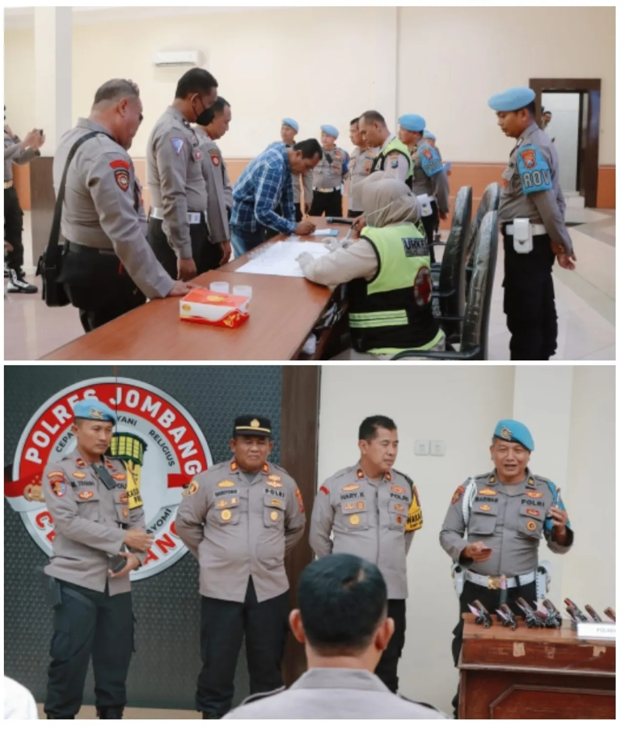 Sidak gabungan Bidpropam Polda Jatim dan Sipropam Polres Jombang, Periksa Senpi dan Tes Urine Personel Polres Jombang