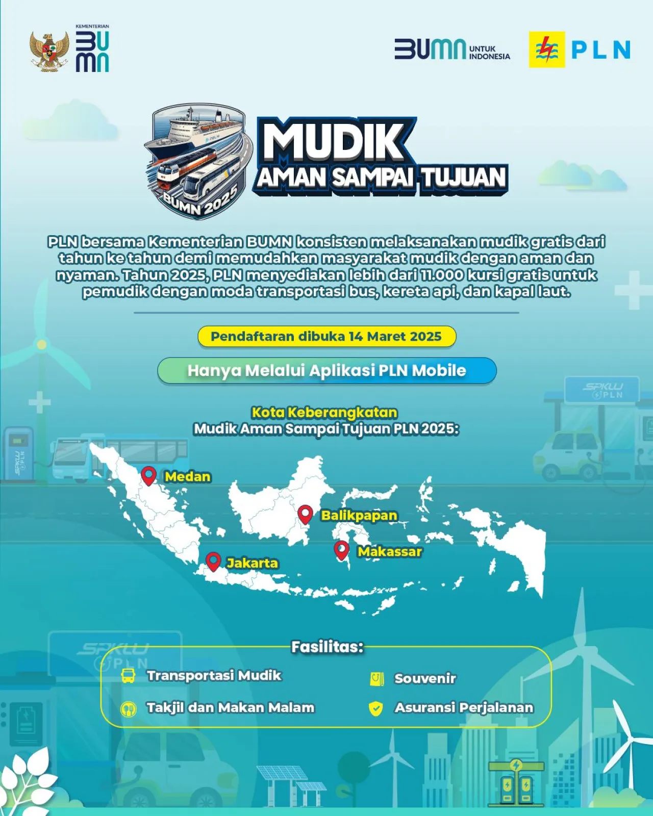 Ramadhan Mudik Gratis PLN Bersama BUMN Dibuka, Begini Cara Daftarnya di Aplikasi PLN Mobile