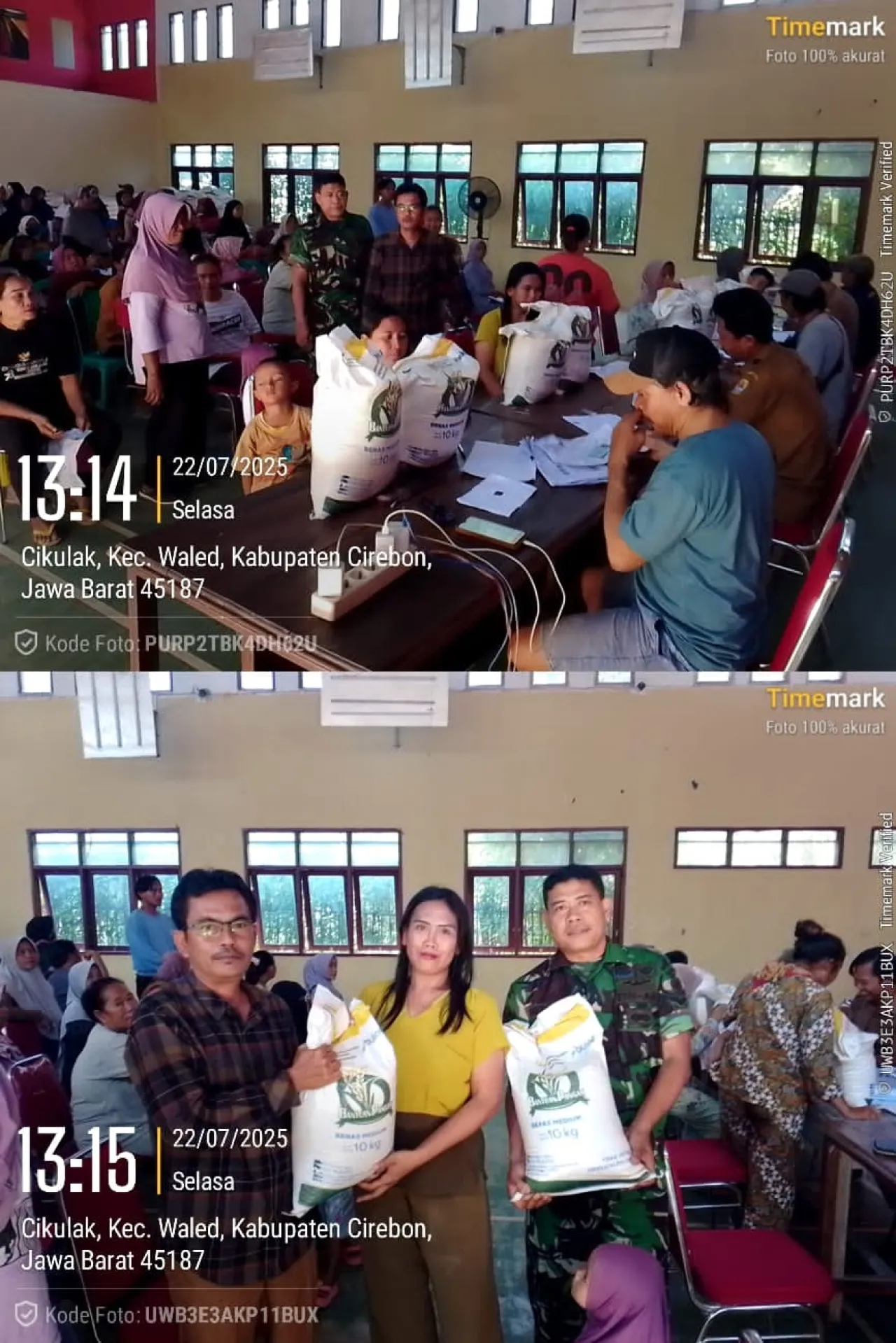 Pembagian Bantuan Beras Bulog 10 KG Tahap Bulan Juni dan Juli Di Desa Cikulak Kecamatan Waled Kabupaten Cirebon