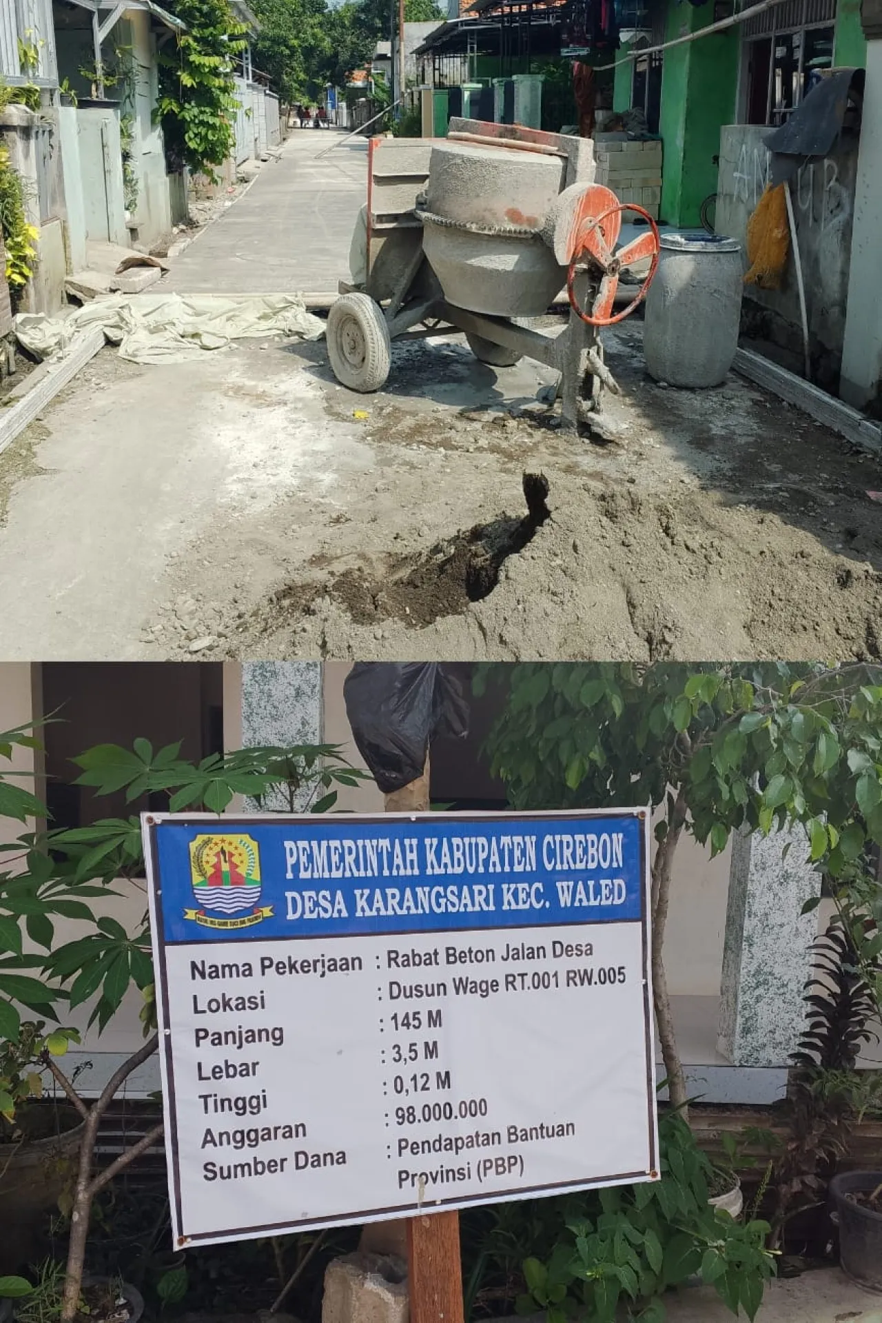 Pemdes Karangsari Pembangunan Rabat Beton Dusun Wage RT 001/ RW 005