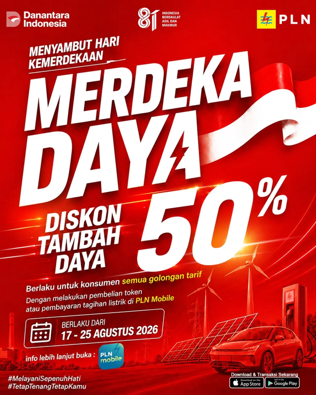 Sambut Hari Pelanggan Nasional, Rayakan HUT ke-81 RI, PLN Beri Diskon Tambah Daya 50?gi Pelanggan
