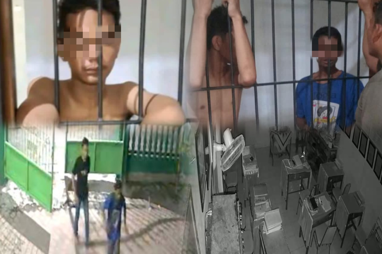 Foto: kedua tersangka SA (18) warga Tuban dan MR (17) Babat saat diamankan di Mapolsek Babat Lamongan